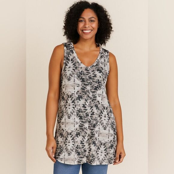 Cynthia Rowley Pink and Black Abstract Linen Tank,  L - Picture 1 of 6